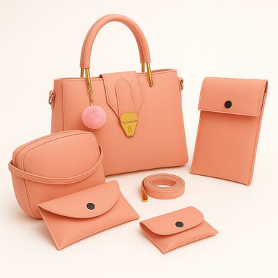 Women's Elegant 5-Piece Pink Handbag Set