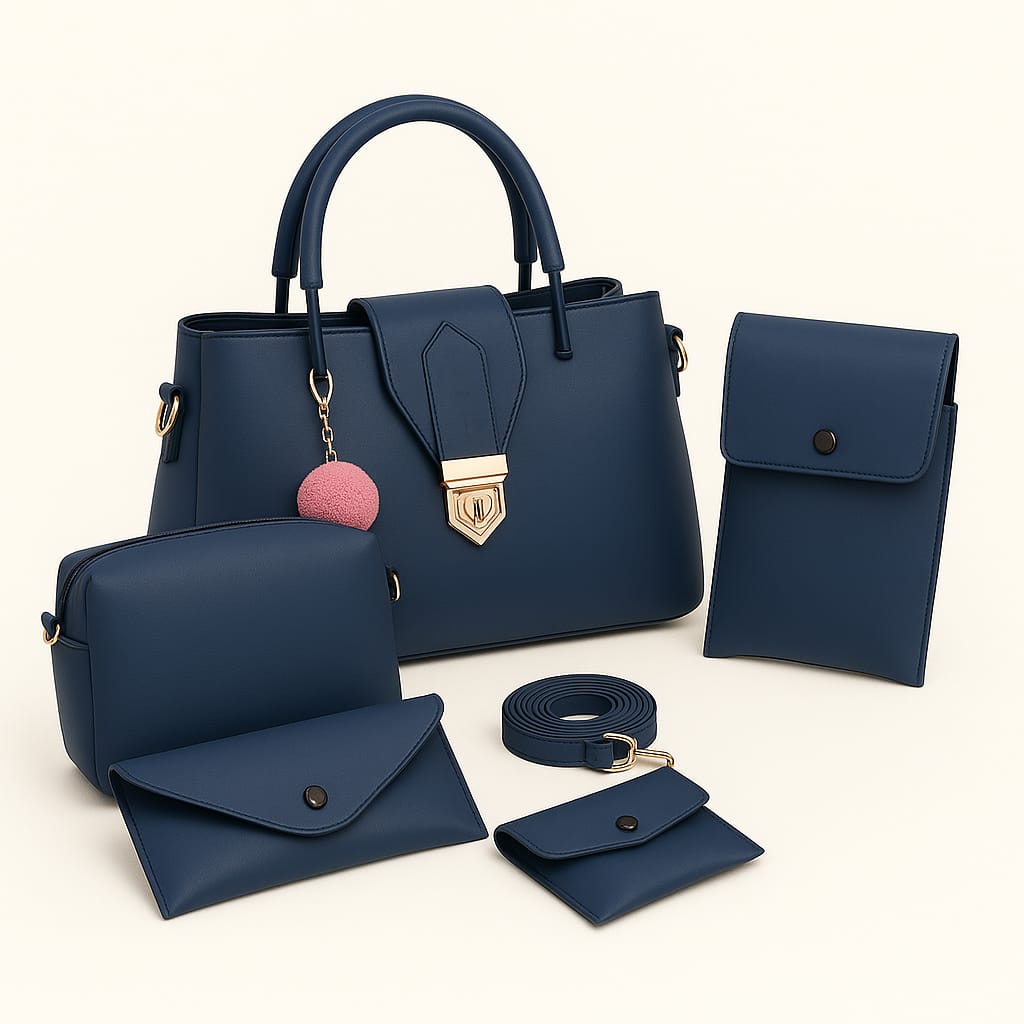 Women's Elegant 5-Piece Pink Handbag Set