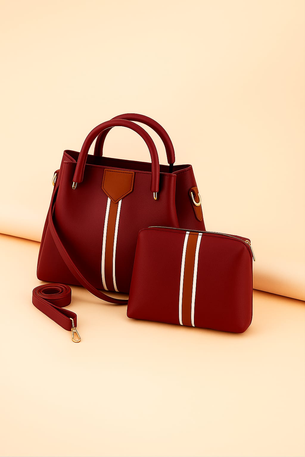 Stylish Handbag Set with Racing Stripes